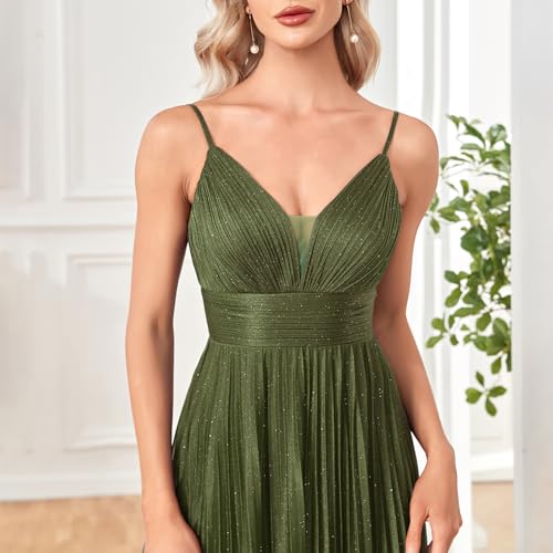 Sexy Backless Maxi Formal Dress for Women with Sequin, Sleeveless Pleated Evening Gowns for Wedding and Cocktail