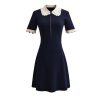 516TwLG0urL.jpg Women's 2025 Knit Lace Collar Dress - Short Sleeve Color Block