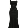 Girl's Velvet Halter Long Dress Elegant Sleeveless Bodycon Fishtail Dresses