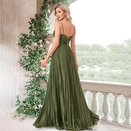 Sexy Backless Maxi Formal Dress for Women with Sequin, Sleeveless Pleated Evening Gowns for Wedding and Cocktail