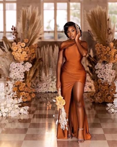 One Shoulder Mermaid Bridesmaid Dresses for Wedding Long Prom Dresses Bodycon Formal Party Gowns with Slit
