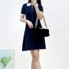 51P35qcGZvL.jpg Women's 2025 Knit Lace Collar Dress - Short Sleeve Color Block