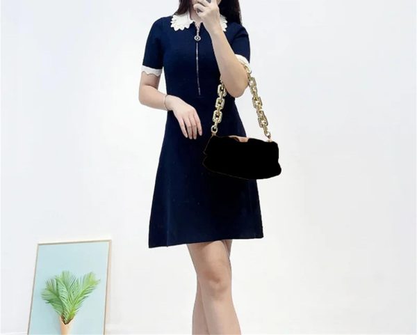 51P35qcGZvL.jpg Women's 2025 Knit Lace Collar Dress - Short Sleeve Color Block
