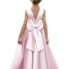 Satin Flower Girl Dresses for Wedding Floor Length Backless Princess Pageant Dress with Bow Pearls Proms Ball Gowns