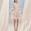 Women’s Dress V-Neck Puff Half Sleeve Summer Ball Gown Casual Solid Floral Lace Slim Fit Dresses