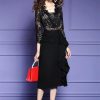 Women Elegant Cocktail Party Dress Ruffles Lace Midi Dresses Fashionable Appliques Bodycon Formal Evening Guest Outfit