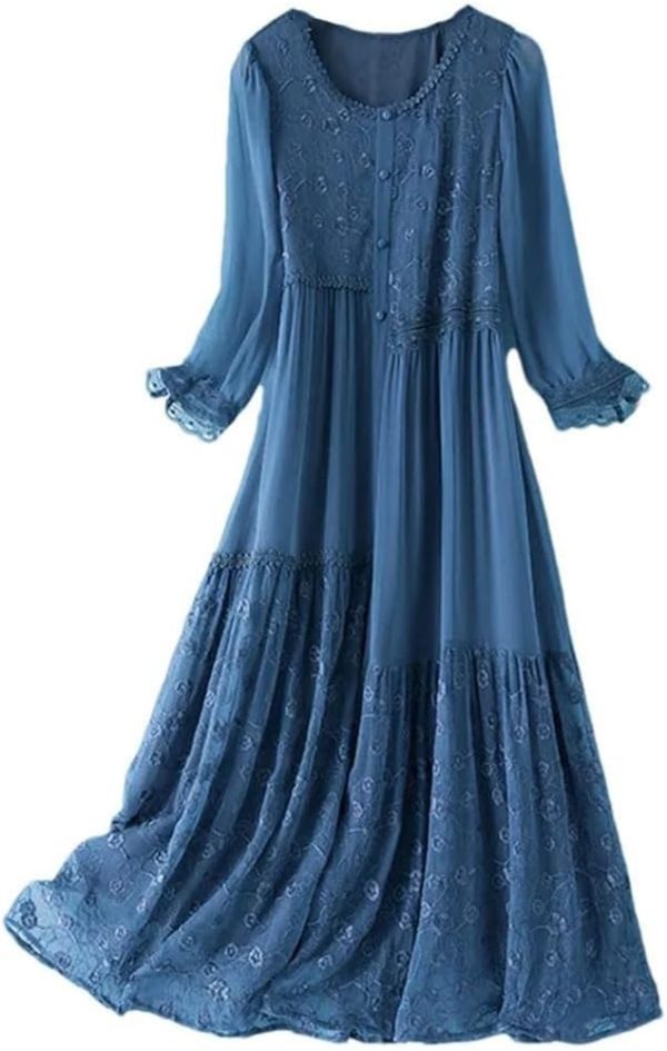 51QNMXrW8L.jpg Womens Black Dress Solid Crew Neck Lace Embroidery A Line Midi Beach Holiday Party Dresses