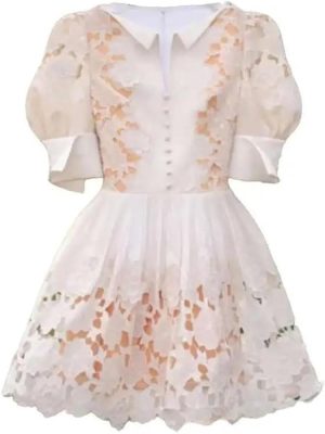 Women’s Dress V-Neck Puff Half Sleeve Summer Ball Gown Casual Solid Floral Lace Slim Fit Dresses