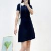 51XxwebORDL.jpg Women's 2025 Knit Lace Collar Dress - Short Sleeve Color Block