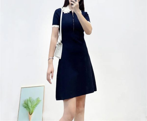 51XxwebORDL.jpg Women's 2025 Knit Lace Collar Dress - Short Sleeve Color Block