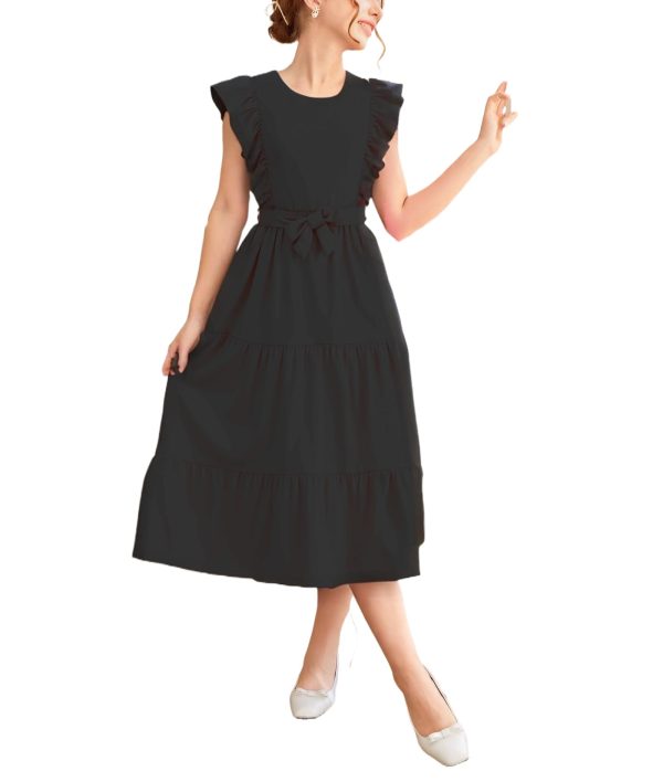 51YbHLrr2kL.jpg Girls Summer Dresses Ruffle Sleeve Dress A Line Swing Belted Casual Solid Color Party Dress 6-14 Years