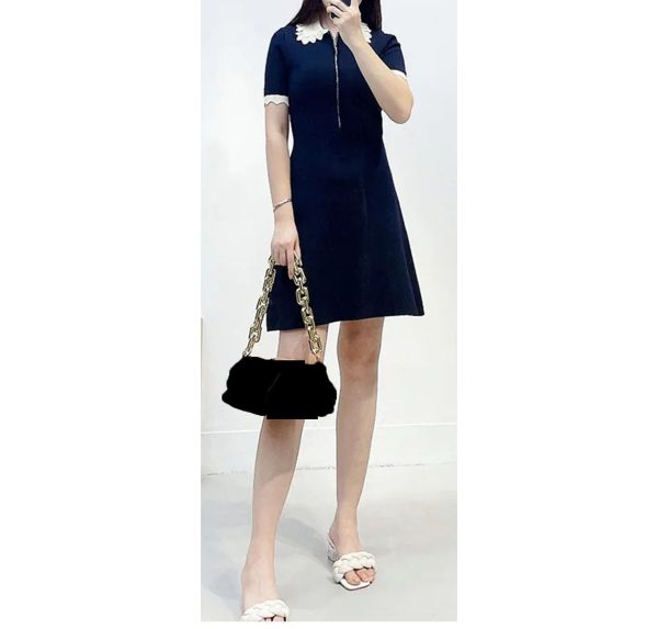 51ZWghE9oAL.jpg Women's 2025 Knit Lace Collar Dress - Short Sleeve Color Block