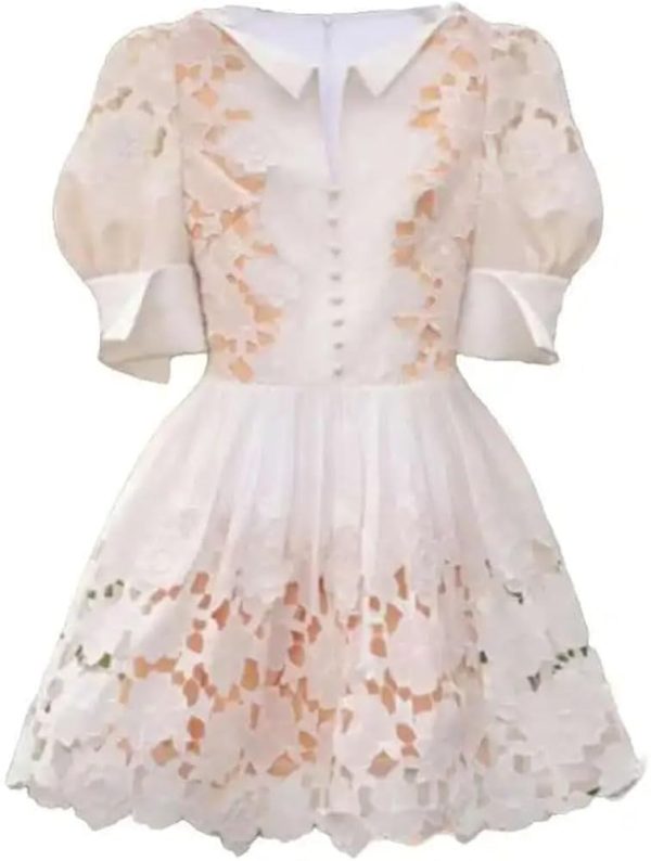 Women’s Dress V-Neck Puff Half Sleeve Summer Ball Gown Casual Solid Floral Lace Slim Fit Dresses