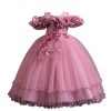 Flower Girl's Long Dress Kids Lace Princess Puff Dress Wedding Birthday Party Dress 3390