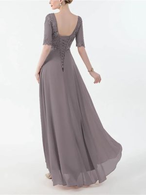 Backless Chiffon Wedding Dresses for Women High Low Tea Length Beaded Lace Formal Evening Gowns