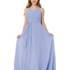 Girl's Flowing Chiffon Flower Girls Dresses Ruched Spaghetti Strap V-Neck Junior Girl Wedding Bridesmaid Dress