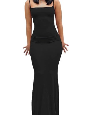 Women's Maxi Bodycon Dress Sexy Spaghetti Strap Sleeveless Tight Slip Long Dresses 2023