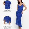 Corset Dress Built in Shapewear Bodycon Cocktail Dresses for Women Wedding Guest Deep V Neck Mesh Ruched Maxi Dress