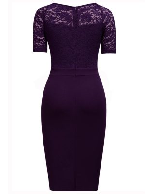 Women's Cocktail Dress Wedding Guest Dinner Lace Flounce Elegant Leisure Work Slim Body Retro