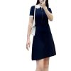 51qpB1XFnvL.jpg Women's 2025 Knit Lace Collar Dress - Short Sleeve Color Block