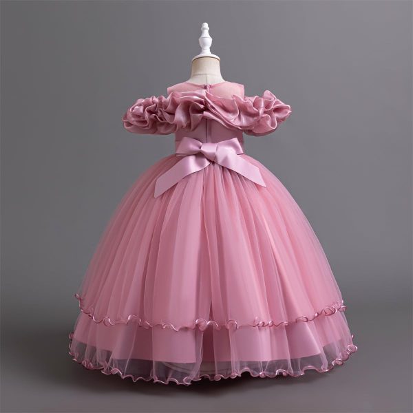 Flower Girl's Long Dress Kids Lace Princess Puff Dress Wedding Birthday Party Dress 3390