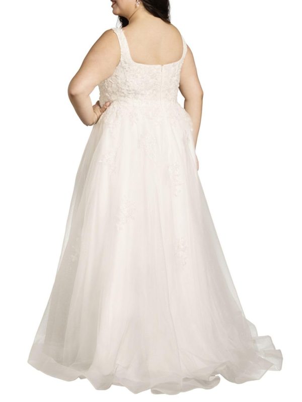 Square Neck Tulle and Lace Ball Gown Wedding Dress