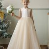 Flower Girl Dresses for Wedding Puffy Satin Tulle Princess Pageant Dress for Girls Crew Neck Tulle Bow Prom Ball Gowns