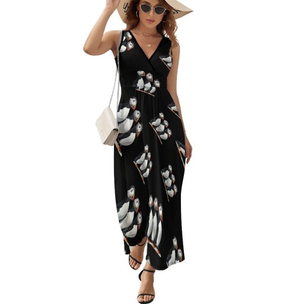 612F6Q-kfLL.jpg Three Puffin Bird Womens Casual Sleeveless Dress Maxi Long Beach Dress Sundress