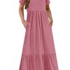 Girls Summer Maxi Dress Short Sleeve Crew Neck Casual Loose Flowy Tiered Dresses with Pockets for 6-12 Y