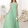 Girl's Flowing Chiffon Flower Girls Dresses Ruched Spaghetti Strap V-Neck Junior Girl Wedding Bridesmaid Dress