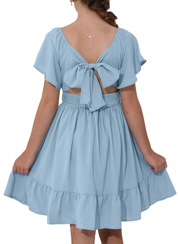 Girls Summer Tie Back Dress Tween Kids Off Shoulder Dresses Size 4-15 Years