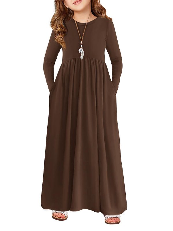 617fIekpzFL.jpg Girls Maxi Dress Long Sleeve Casual Holiday Dress with Pockets for 5-14 Years