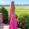 Hot Pink Prom Dresses for Teens Sequin Mermaid One Shoulder Wedding Party Evening Gown Long Sparkly 10