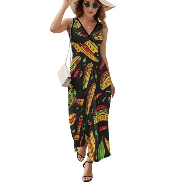 National Taco Day Womens Casual Sleeveless Dress Maxi Long Beach Dress Sundress