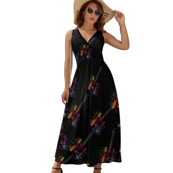 61AKKWSYcDL.jpg Tie Dye Guitar Heartbeat Womens Casual Sleeveless Dress Maxi Long Beach Dress Sundress