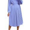 61BWUX6JfhL.jpg Women's Spring Midi Dress Long Puff Sleeve Wrap V Neck Flowy Ruffle Pleated Casual Fall Dresses