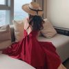 61BdWTq3YYL.jpg Beach Dresses Beach Skirt Female Super Fairy Photo Travel Clothes Small Seaside Vacation Red Suspender Dress Bikini