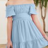 Girls Summer Tie Back Dress Tween Kids Off Shoulder Dresses Size 4-15 Years