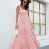 Women's Summer Boho Spaghetti Strap Square Neck Ruffle Casual Flowy Long Dress Beach Swing Party Maxi Dress