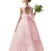 Flower Girl Dresses for Wedding Puffy Satin Tulle Princess Pageant Dress for Girls Crew Neck Tulle Bow Prom Ball Gowns