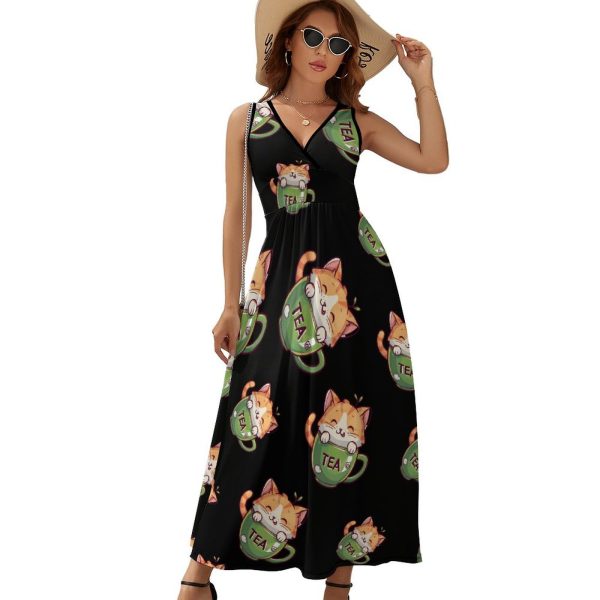 61I9P2v5X6L.jpg Cat Teacup Womens Casual Sleeveless Dress Maxi Long Beach Dress Sundress