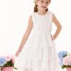 Girls Summer Sleeveless Ruffle Dress Swiss Dot Spring Sundress Flowing Tiered Layers Midi Casual Dress 5-12Y