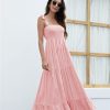 Women's Summer Boho Spaghetti Strap Square Neck Ruffle Casual Flowy Long Dress Beach Swing Party Maxi Dress