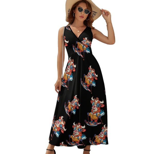 61PQdC1ZG2L.jpg Ski Rider Cow Womens Casual Sleeveless Dress Maxi Long Beach Dress Sundress