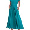 Women Summer Casual Maxi Dress Short Sleeve Square Neck High Waist Flowy A-Line Beach Long Dress with Pockets