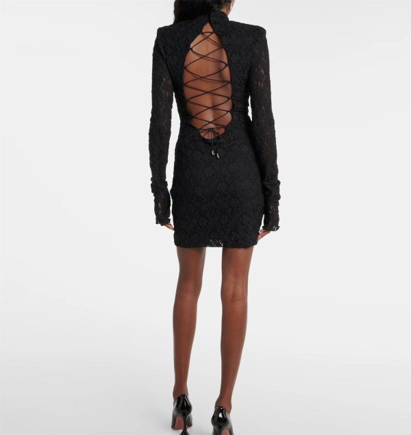 61SlQ1oxnrL.jpg Women's Backless Party Dress - Crisscross Lace-Up Long Sleeve Bodycon Midi Dress