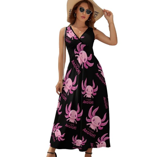 61VLHqt972L.jpg I Love Axolotl Womens Casual Sleeveless Dress Maxi Long Beach Dress Sundress