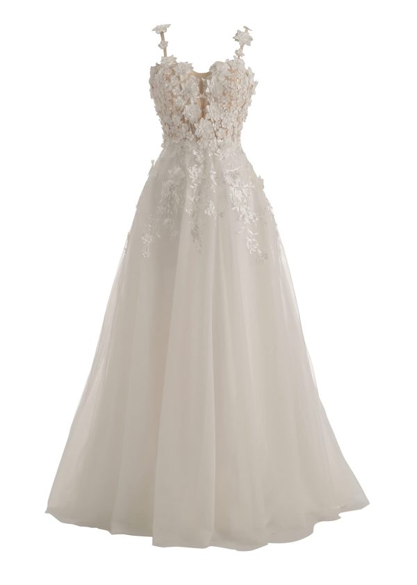 61WRv7EnDZL.jpg Lace Train Wedding Dress for Bride Aline Applique Bride Dress Long Tulle Off Shoulder Strapless