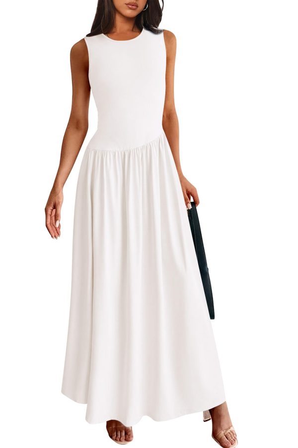 61Wx8e5yYVL.jpg Women's Maxi Sundress Casual Summer 2025 Sleeveless Asymmetrical Drop Waist Patchwork Long Flowy Tank Dresses