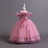 Flower Girl's Long Dress Kids Lace Princess Puff Dress Wedding Birthday Party Dress 3390